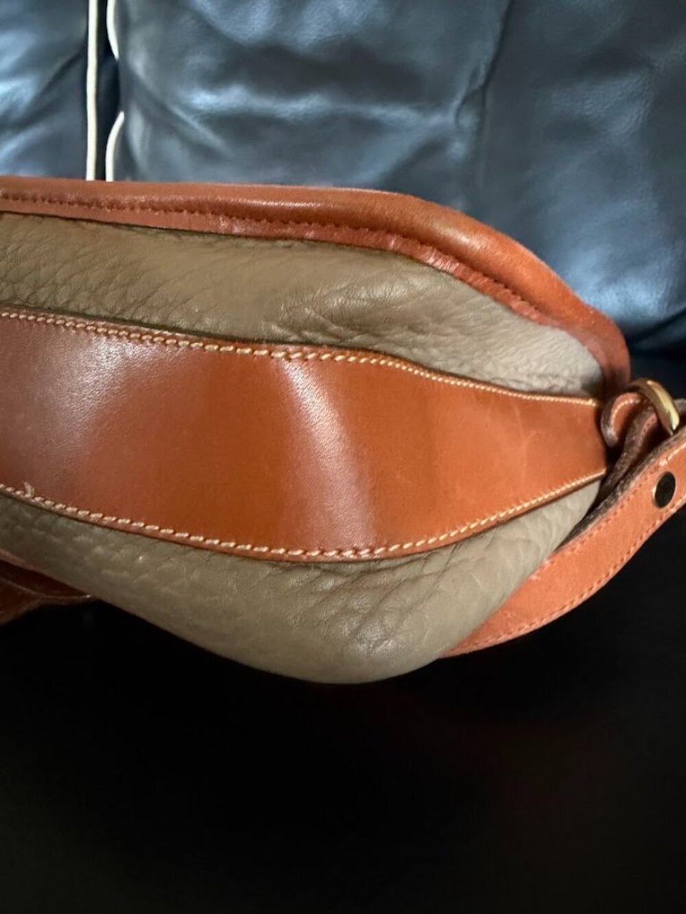 Vintage Dooney & Bourke Taupe and Saddle Tan Leather Shoulder Bag - Picture 9 of 12